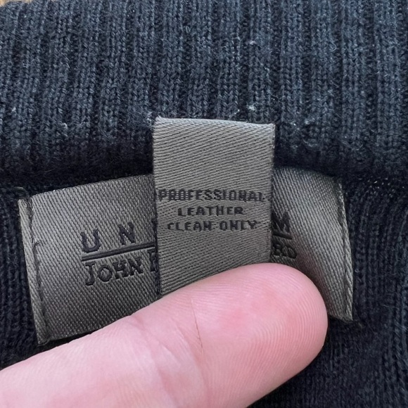 Uniform by John Paul Richard Black Wool Blend Sweater Leather Full Zip Jacket L - Picture 6 of 10